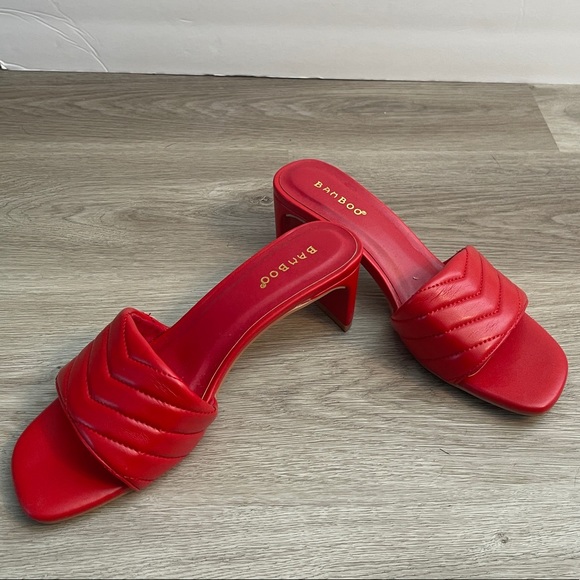 Bamboo | Red Vegan Leather Slides Sz 8 - Picture 3 of 8